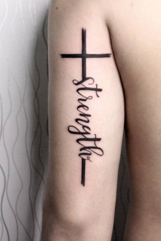 Cross "strength" tattoo <p>Eruel Alvarez</p>