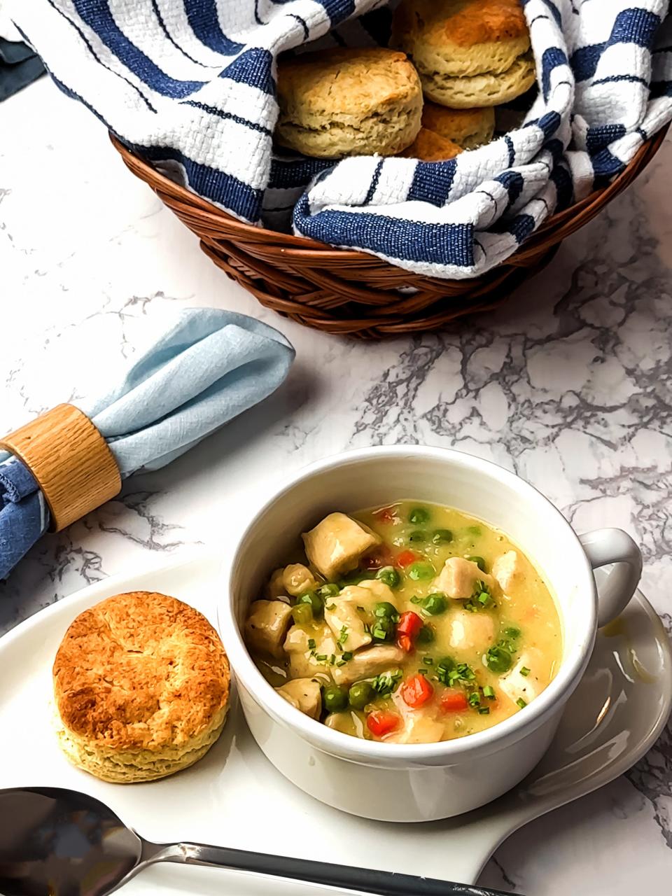 Serve the Chicken Stew over puff pasty shells or as a filling for chicken pot pie.