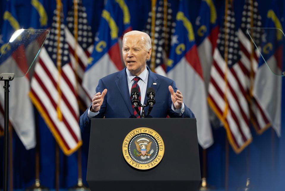 President Joe Biden spoke at the Wilmington Convention Center on Thursday, May 2, 2024.