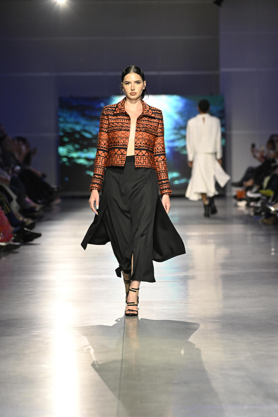 NEW YORK, NEW YORK - APRIL 19: A model walks the runway in Terry Singh for LIM College's 79th Annual Fashion Show at The Glasshouse on April 19, 2024 in New York City. (Photo by Arun Nevader/Getty Images for LIM College)