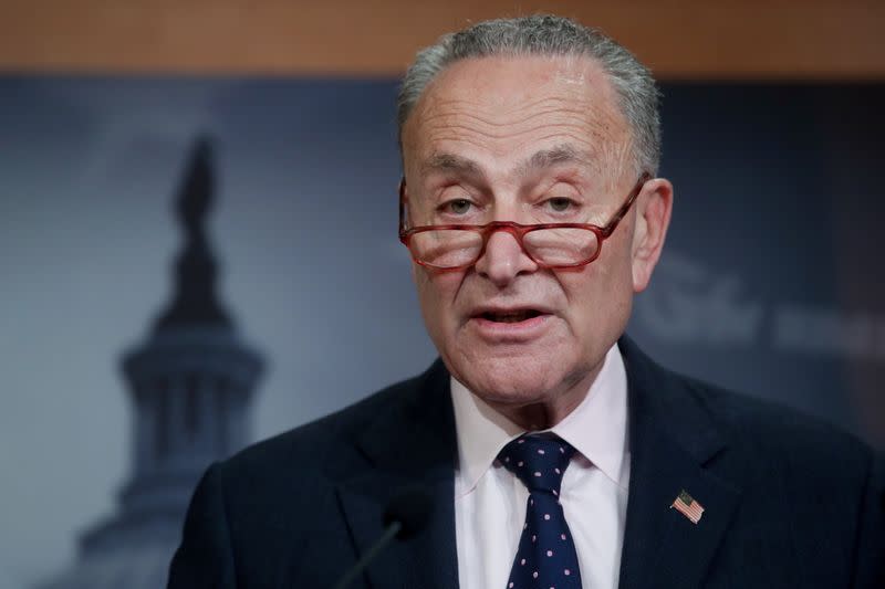 U.S. Senate Minority Leader Schumer holds a news conference after the final vote on the war powers resolution regarding potential military action against Iran, at the Capitol in Washington