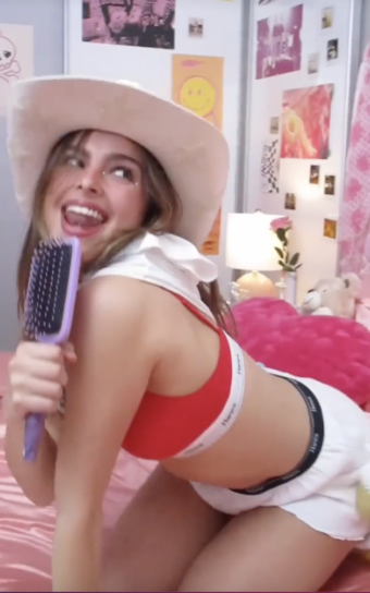 Addison Rae, one of the most-followed users on TikTok, dancing in a video team-up with Hanes. (Screenshot from Addison Rae’s TikTok)