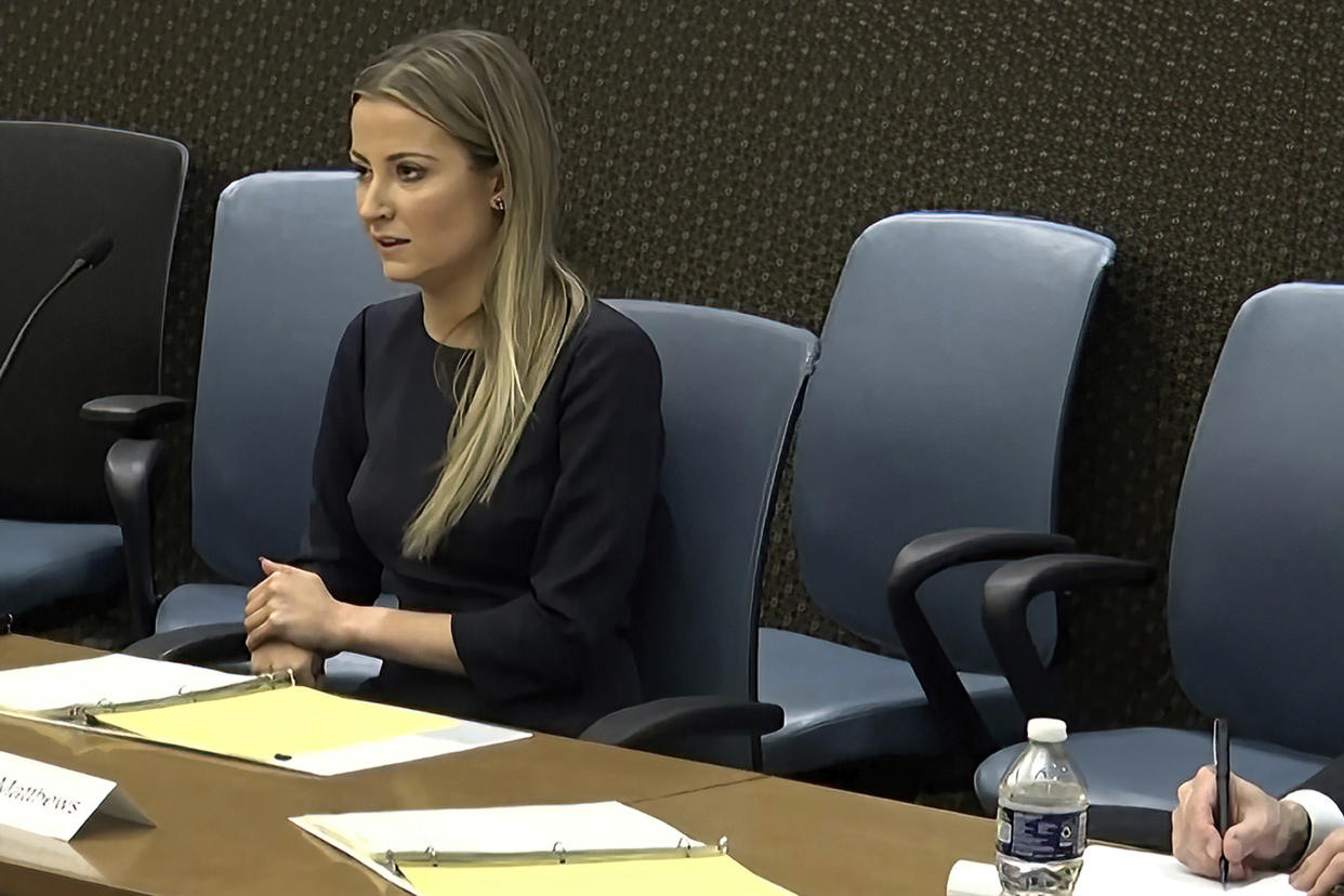 Sarah Matthews, former White House deputy press secretary, during a video deposition to the House select committee investigating the Jan. 6 attack on the U.S. Capitol, that was displayed at the hearing Thursday, June 16, 2022, on Capitol Hill in Washington. (House Select Committee via AP)