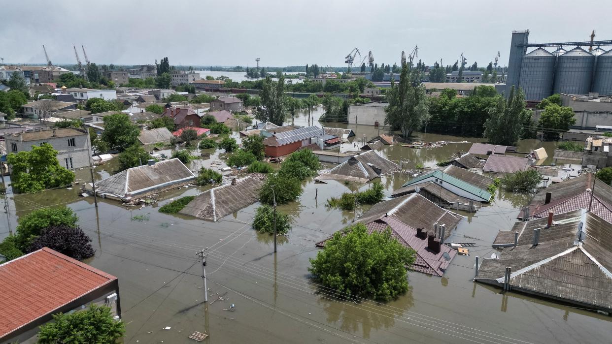 A view shows a flooded area after the Nova Kakhovka dam breached (REUTERS)