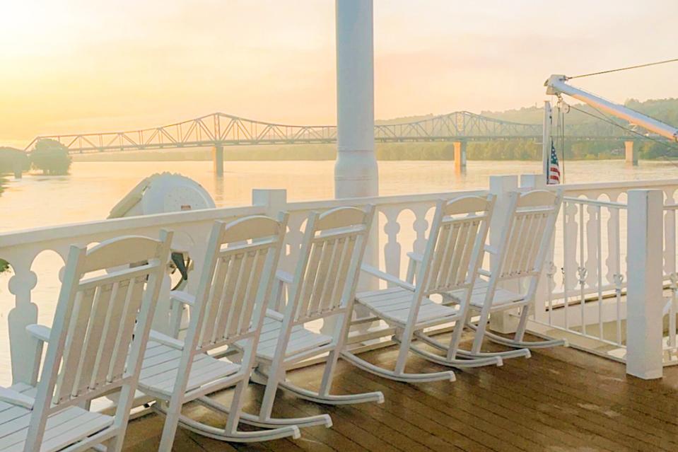 Adirondack chairs on the deck on board the American Countess