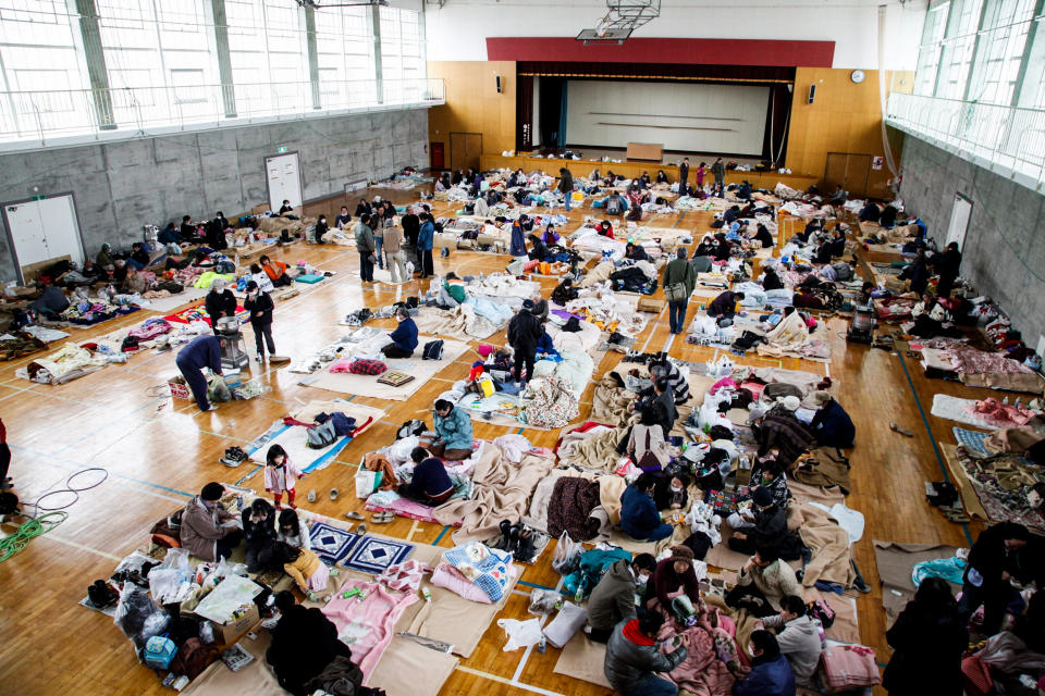 Evacuees rest in a shelter on March 16, 2011, in Nihonmatsu, Fukushima prefecture, Japan. (Tayama Tatsuyuki / Gamma-Rapho via Getty Images file)