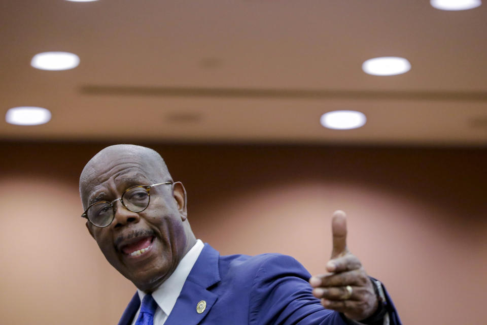 FILE - In this Wednesday, June 17, 2020, file photo, Fulton County District Attorney Paul Howard speaks at a news conference, in Atlanta. Howard has run unopposed for two decades. But he came in second in the June Democratic primary and faces a tough runoff election Tuesday, Aug. 11, 2020. (AP Photo/Brynn Anderson, File)