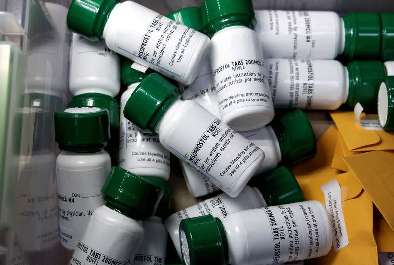 FILE PHOTO: Bottles of Misoprostol, the second medication used in a medical abortion, lies in a storage bin, in Texas