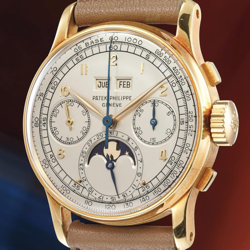 Phillips sold this yellow-gold Patek Philippe reference 1518 from 1951 for $675,000.