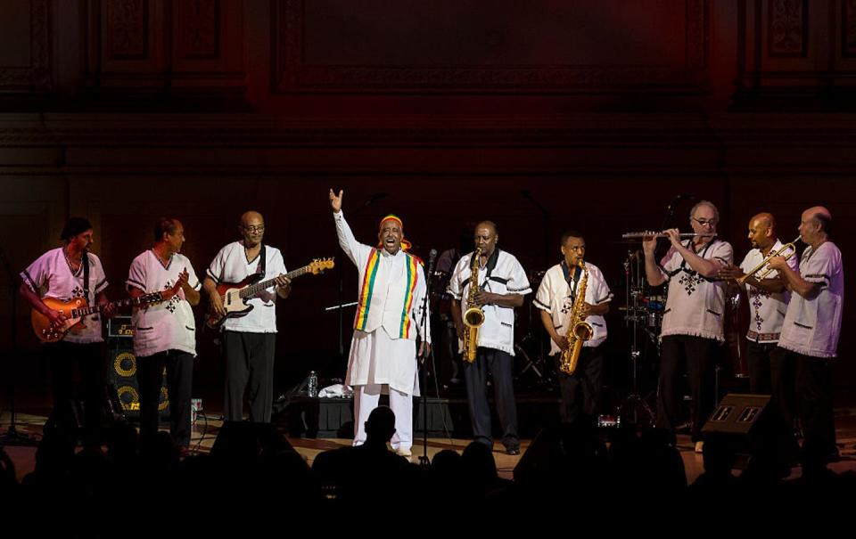 Ethiopian singer Mahmoud Ahmed performs in New York. Jack Vartoogian/Getty Images