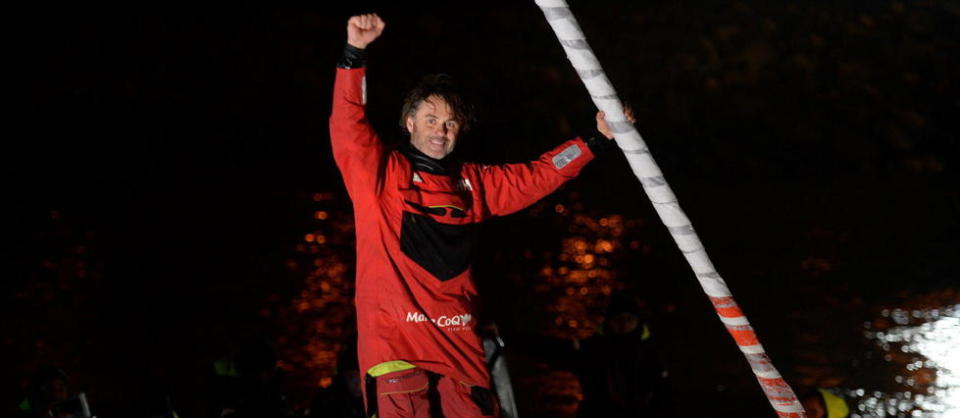 Yannick Bestaven à son arrivée aux Sables-d'Olonne.
