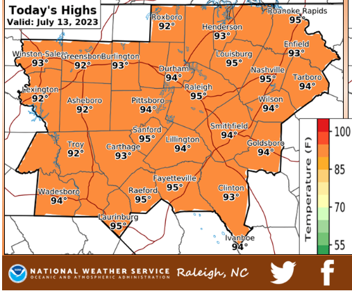 Look for the mid-90s to hang around the Cape Fear region.