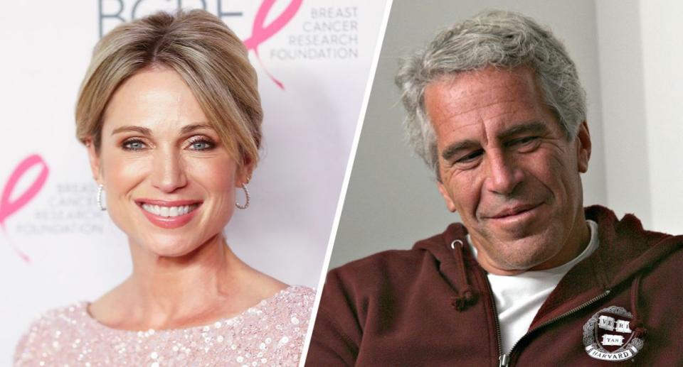 La presentadora de televisión Amy Robach y Jeffrey Epstein. (Fotos: Bennett Raglin/Getty Images, Rick Friedman Photography/Corbis vía Getty Images)