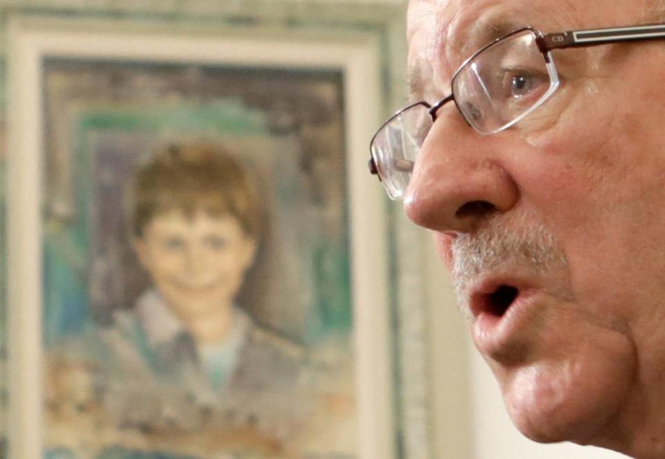 Don Ryce, father of Jimmy Ryce, talks about the scheduled execution of his son’s killer to reporters at his home in Vero Beach, Fla., Friday, Jan. 3, 2014. Jimmy Ryce was kidnapped, raped and murdered almost 20 years ago in rural Miami-Dade County. Gov. Rick Scott signed a death warrant Thursday, Jan. 2, 2014 for Juan Carlos Chavez, who was convicted in 1998. Chavez is scheduled to die by lethal injection Feb. 12. The painting in the background is of Jimmy Ryce.