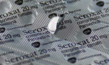 A film with Seroxat pills is seen in this file picture illustration taken in Bucharest April 19, 2013. REUTERS/Bogdan Cristel/Files