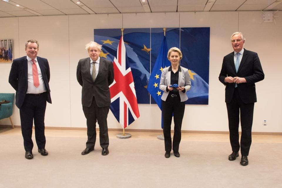 Lord David Frost, Prime Minister Boris Johnson, European Commission president Ursula von der Leyen and Michel Barnier in Brussels (Etienne Ansotte/PA) (PA Media)