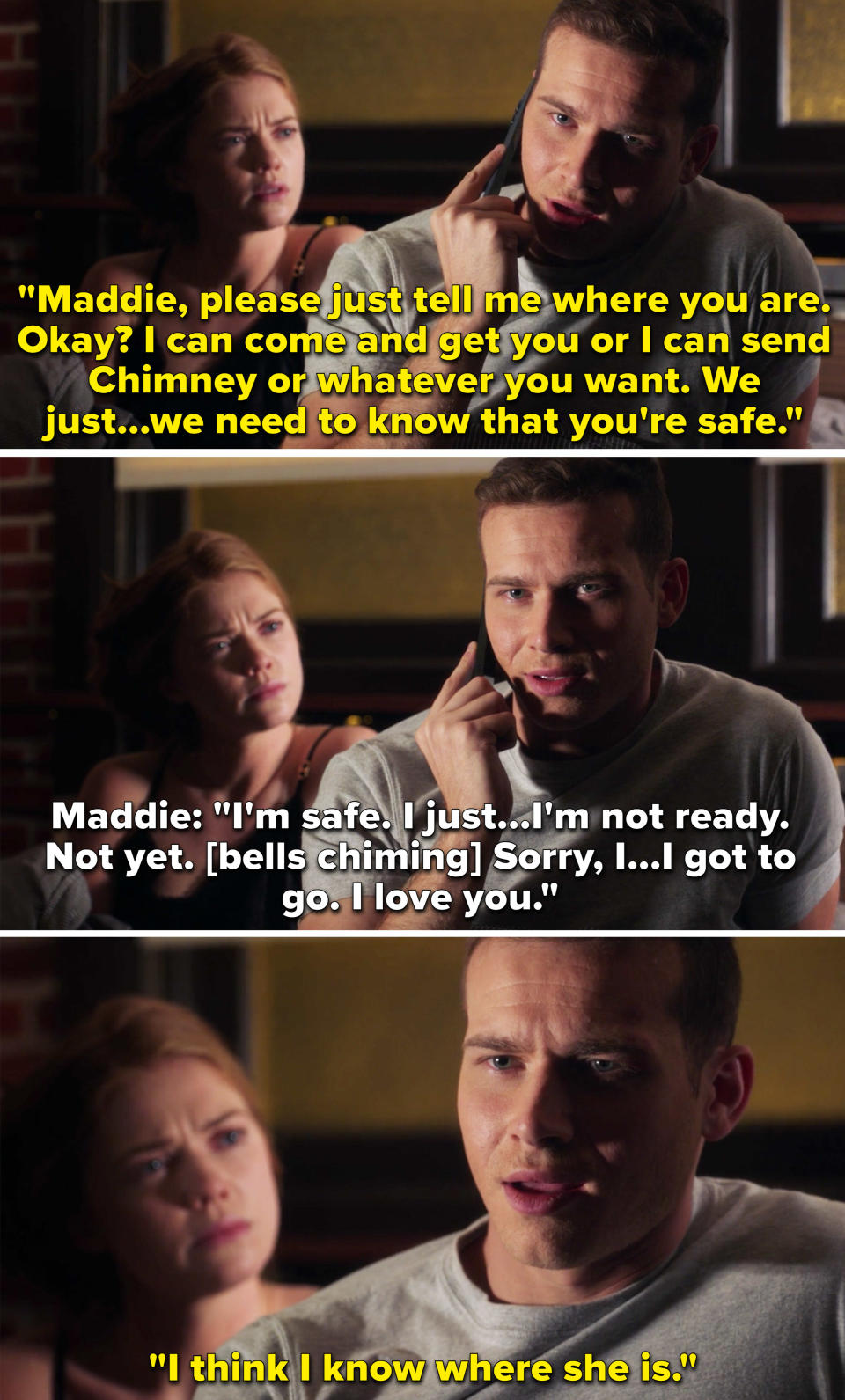 Maddie saying she's safe after Buck begs her to come home