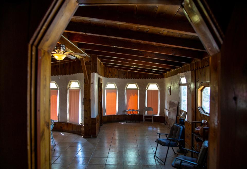 The main room of the Rock House, which is planned to be turned into a museum of sorts, is seen in Desert Hot Springs, Calif., Thursday, April 20, 2023. 