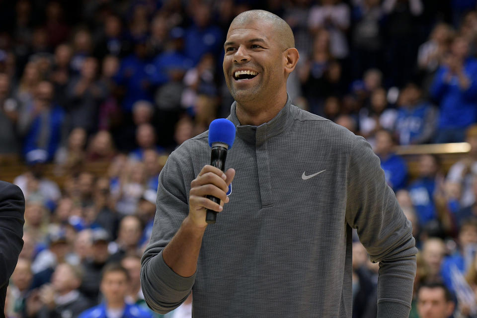 Shane Battier with a microphone