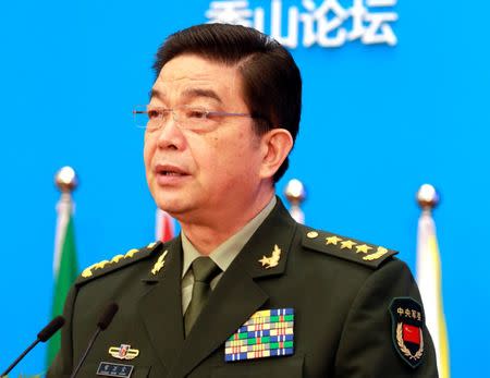 Chinese Defence Minister Chang Wanquan speaks at the Xiangshan Forum, in Beijing, China, October 11, 2016. China Daily/via REUTERS