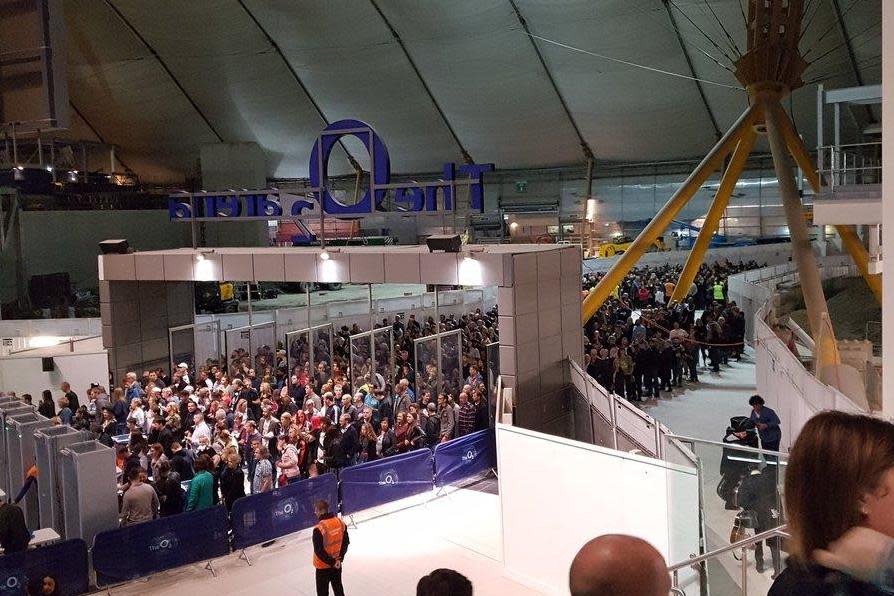 Huge queues: Foo Fighters fans at the o2 in Greenwich: Twitter/@paul_honey14