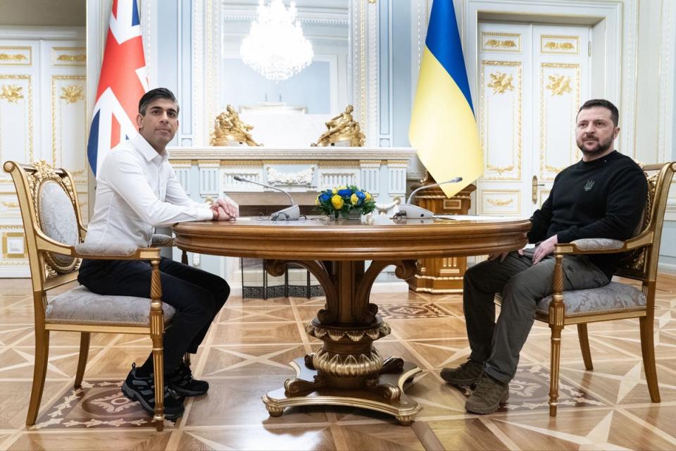 Rishi Sunak meets with Volodymyr Zelensky during his visit to the Presidential Palace (PA)