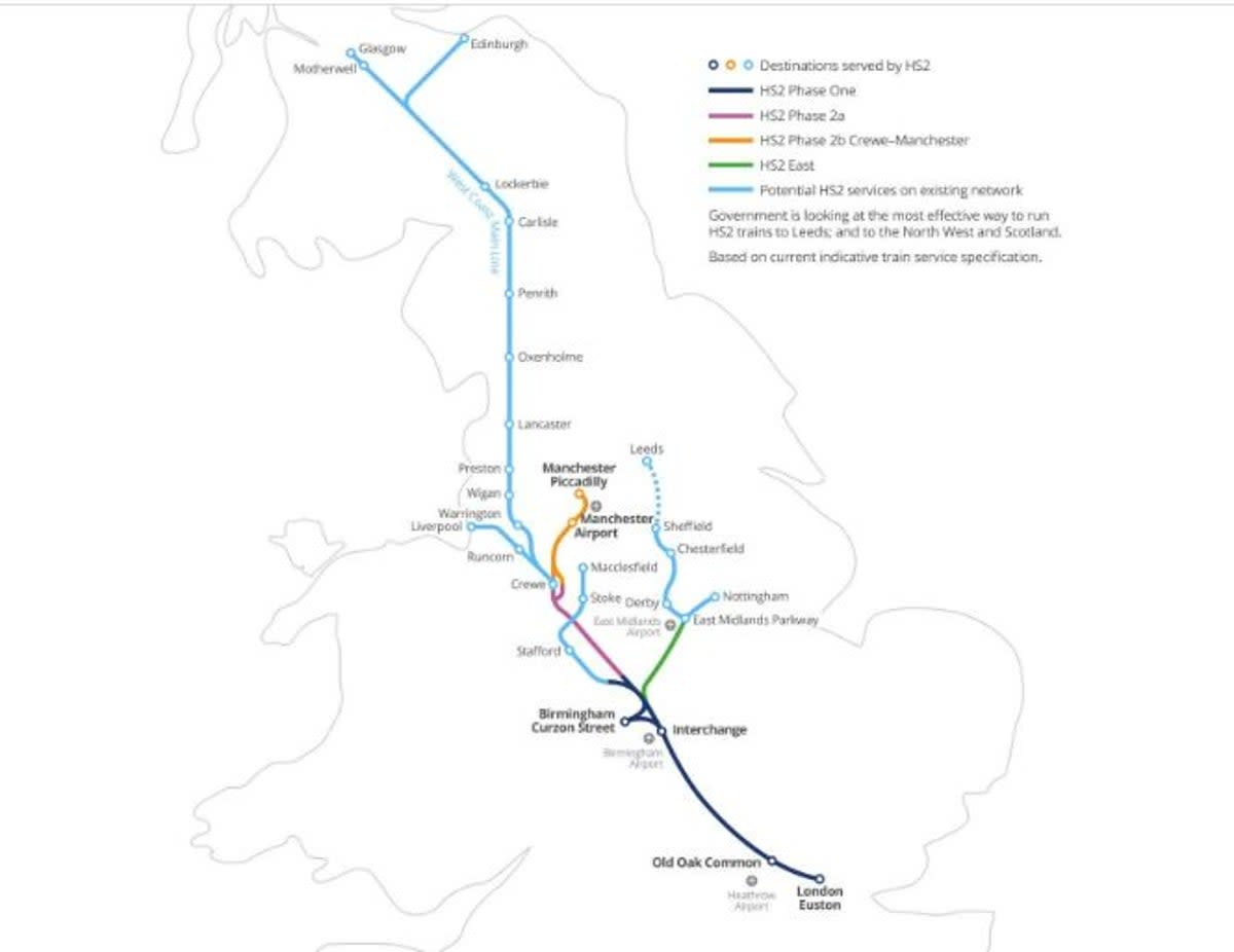 A map of the project’s proposed services (HS2)