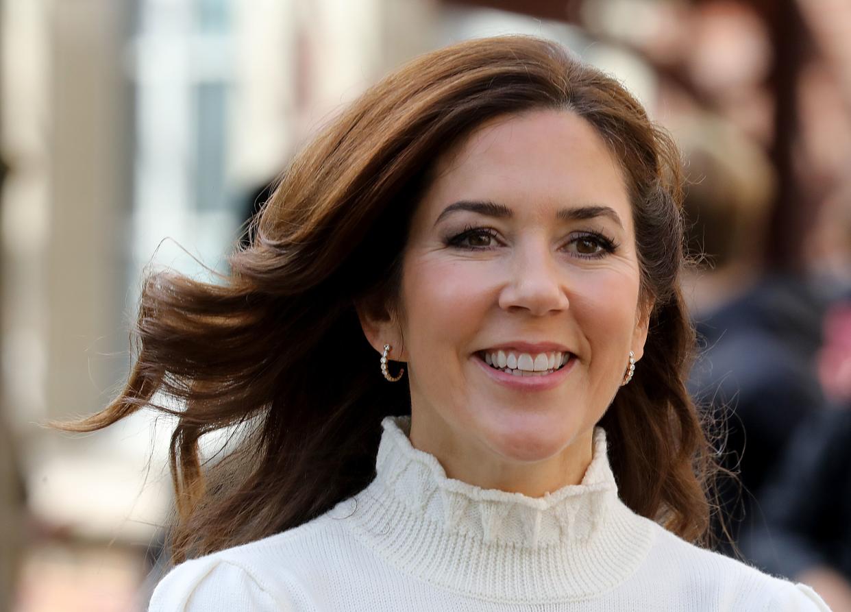 Princess Mary Donaldson of Denmark smiles as she visit the high school Lamartine, with French first lady Brigitte Macron, in Paris, on October 9, 2019. (Photo by Ludovic MARIN / POOL / AFP) (Photo by LUDOVIC MARIN/POOL/AFP via Getty Images)