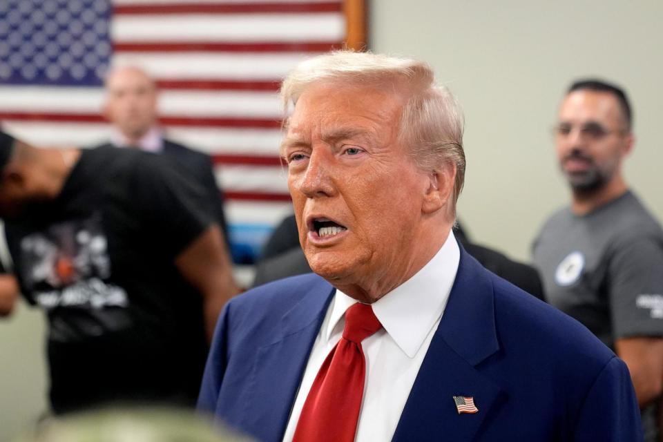 PHOTO: Republican presidential nominee former President Donald Trump speaks at the Las Vegas Police Protective Association during a campaign stop, Sept. 14, 2024, in Las Vegas.  (Alex Brandon/AP)