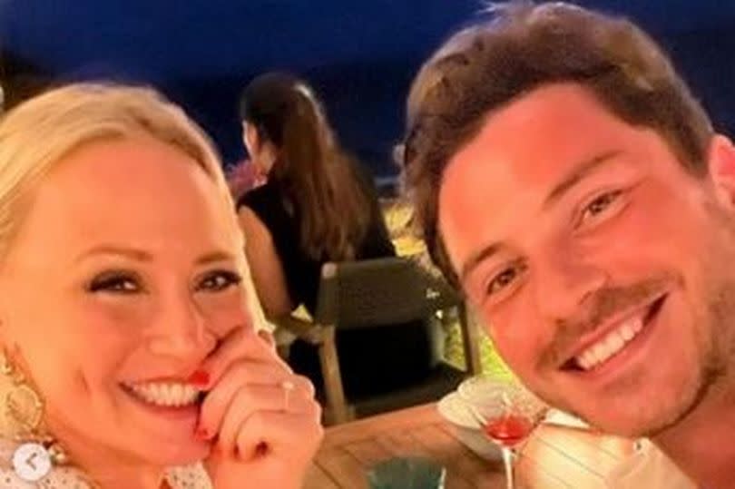 Amy Walsh and Toby-Alexander Smith are all smiles after announcing engagement