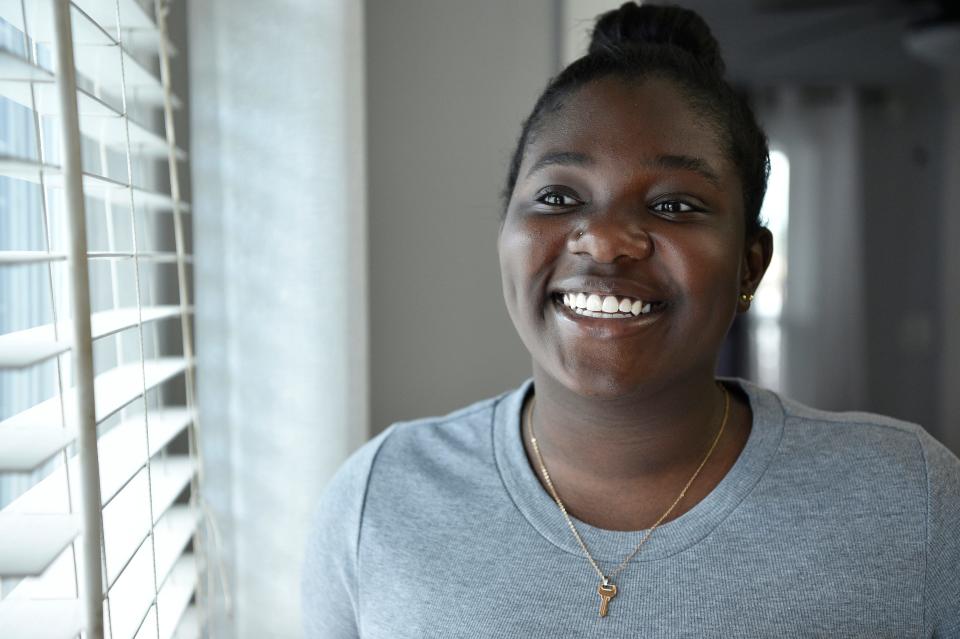 Queenie-Michelle Asare-Gyan does her schooling remotely from her home in Fair Lawn, N.J. on Friday April 30, 2021. 