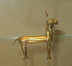 Small gold llama figurine, Inca, about AD 1500.