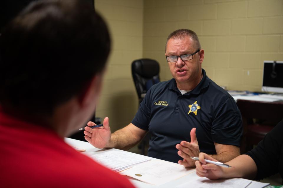 Sheriff Clint Shrum interviews CAREERRS  program participant PJ Thomas at Grundy County Detention Center in Altamont, Tenn., Wednesday, Dec. 1, 2021.