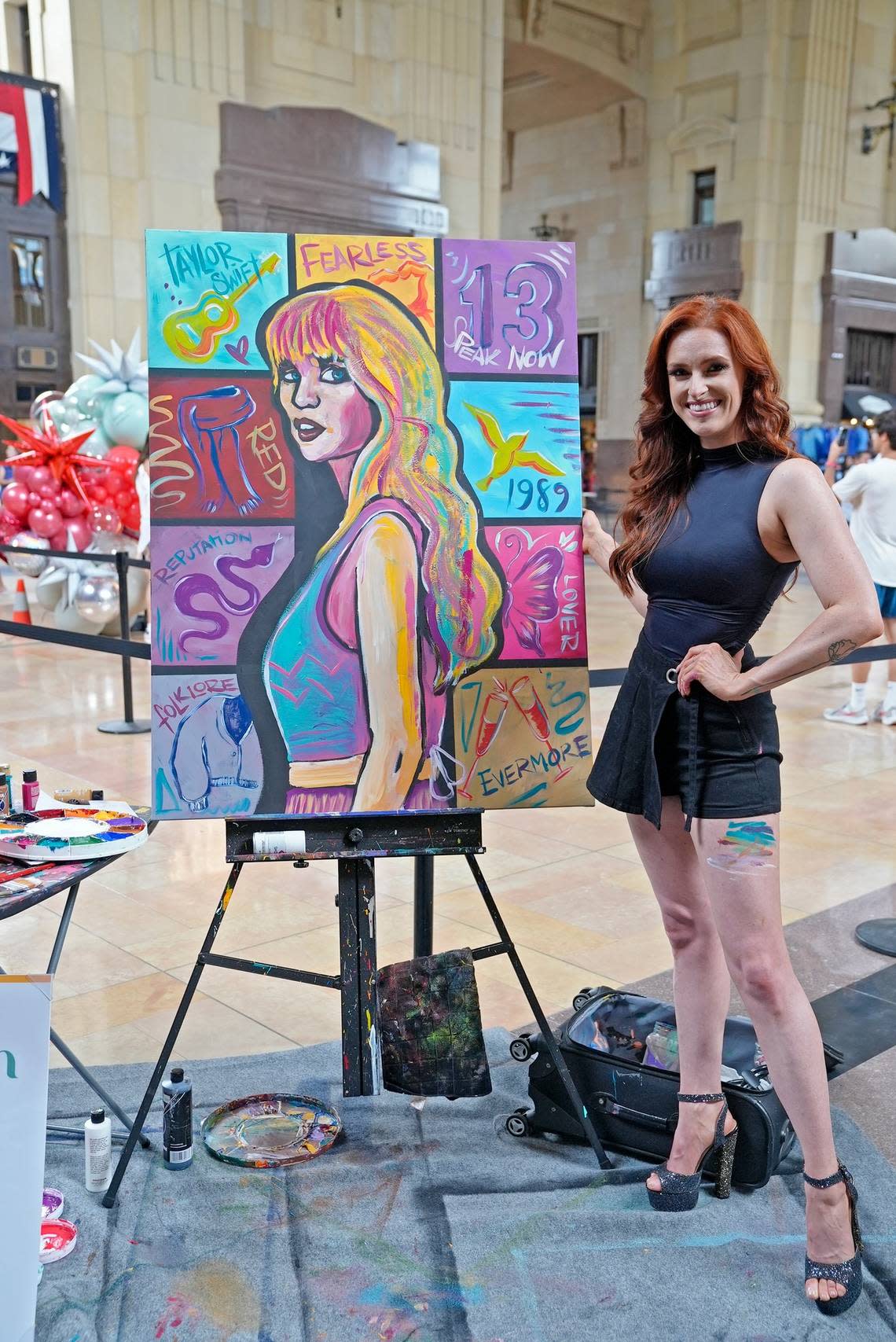 Former Miss Kansas Annika Wooton, a speed painter and motivational speaker, created a portrait of Taylor Swift at Union Station this week that will be raffled off to raise money for the station’s planetarium.