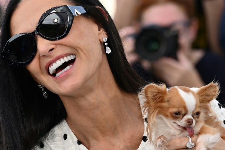 'The Substance' star Demi Moore brought her Chihuahua dog Pilaf to the Cannes Film Festival (CHRISTOPHE SIMON)