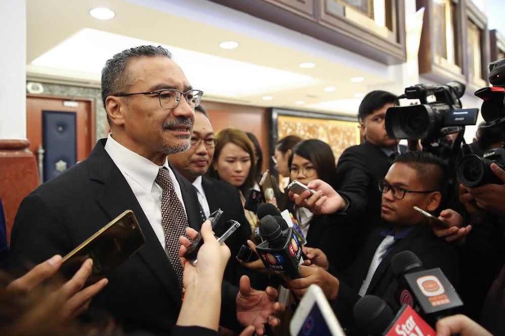 Datuk Seri Hishammuddin Hussein speaks to reporters in Parliament October 7, 2019. — Picture by Yusof Mat Isa