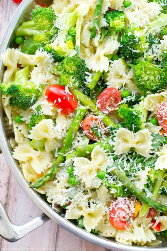 <p>Whole and Heavenly Oven</p><p>Loaded with a rainbow of springtime vegetables and lots of Parmesan, this garden-fresh pasta primavera is a delicious and healthy spring side dish!</p><p><strong>Get the recipe: <a href="https://wholeandheavenlyoven.com/2015/04/02/springtime-veggie-pasta-primavera-2/" rel="nofollow noopener" target="_blank" data-ylk="slk:Veggie Pasta Primavera;elm:context_link;itc:0;sec:content-canvas" class="link ">Veggie Pasta Primavera</a></strong></p>