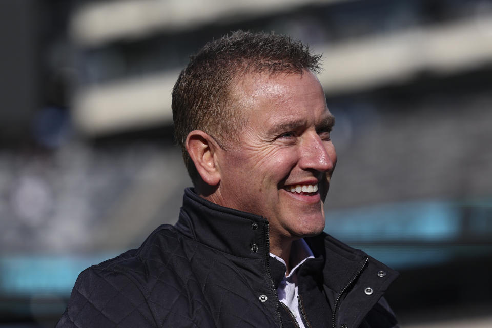 EAST RUTHERFORD, NJ - NOVEMBER 24:  Amazon Primes Kirk Herbstreit looks on from the field prior to an NFL football game between the Miami Dolphins and the New York Jets at MetLife Stadium on November 24, 2023 in East Rutherford, New Jersey. (Photo by Perry Knotts/Getty Images)