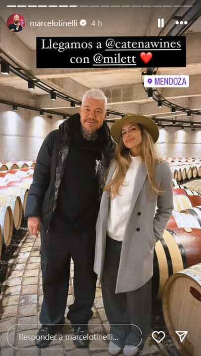 Marcelo Tinelli y Milett Figueroa juntos en Mendoza (Foto: Instagram/@marcelotinelli)