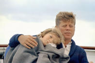 <p>President John F. Kennedy sits aboard the presidential yacht, the “Honey Fitz,” with daughter Caroline off the coast of Hyannis Port, Mass., Aug. 25, 1963. (Photo: Cecil Stoughton/White House/John F. Kennedy Presidential Library) </p>