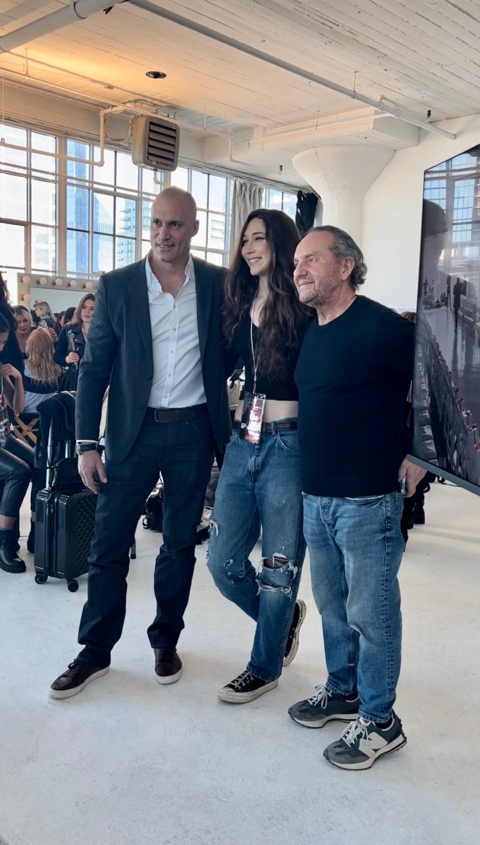 Nigel Barker with daughter Jasmine Barker and Custo Dalmau ahead of the Custo Barcelona show at New York's Canoe Studios.