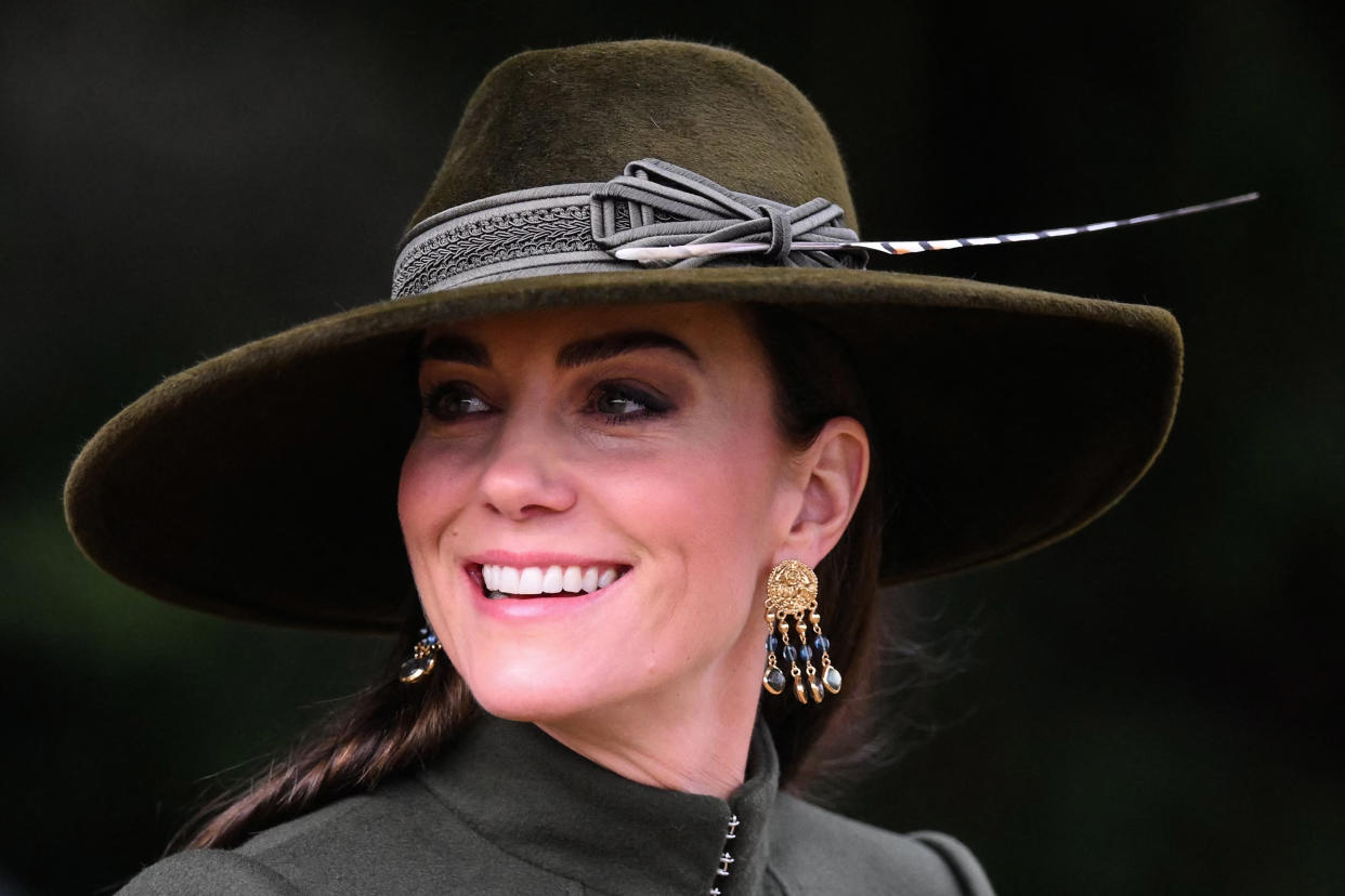 Princess of Wales leaves the Christmas Day service at St Mary Magdalene Church in her christmas day outfit. 