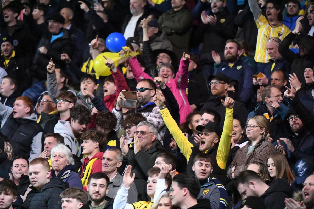 Oxford United fans celebrate the equaliser against Stevenage <i>(Image: Mike Allen)</i>