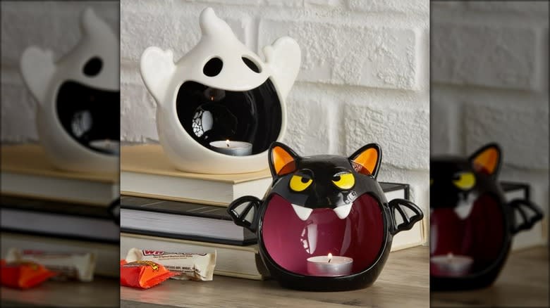 ghost and bat candle holders