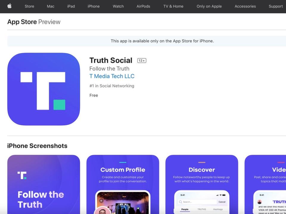 The Truth Social app as it appears on Apple’s App Store (Apple App Store / Truth Social)