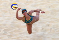 Becchara Palmer of Australia dives for the ball during the Women's Beach Volleyball preliminary match between Brazil and Australia on Day 6 of the London 2012 Olympic Games at Horse Guards Parade on August 2, 2012 in London, England. (Photo by Ryan Pierse/Getty Images)