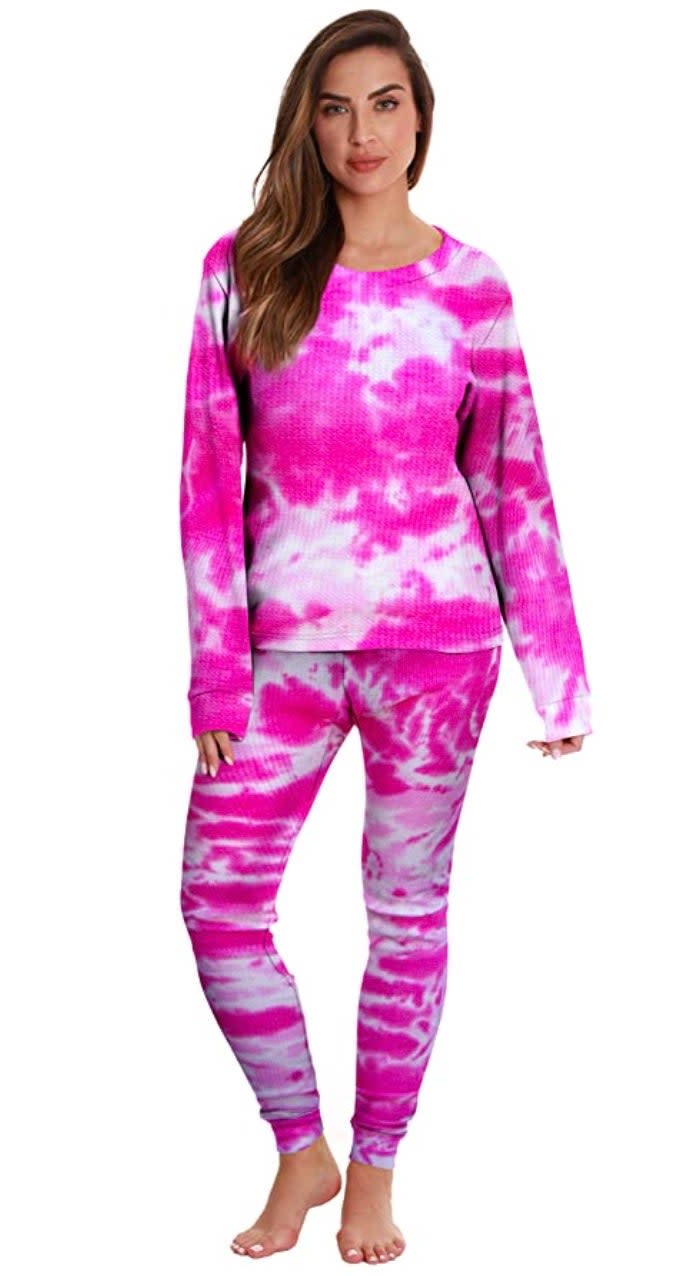 Just Love Women's Tie Dye Two Piece Thermal Pajama Set