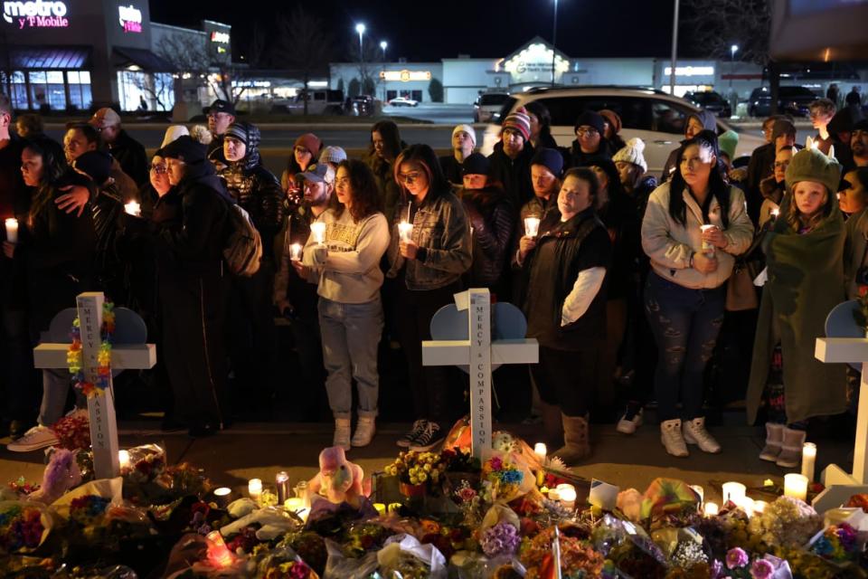 <div class="inline-image__caption"><p>People visit a makeshift memorial near the Club Q nightclub on November 21, 2022 in Colorado Springs, Colorado. On Saturday evening, a 22-year-old gunman entered the LGBTQ nightclub and opened fire, killing five people and injuring 25 others before being stopped by club patrons. </p></div> <div class="inline-image__credit">Scott Olson/Getty Images</div>