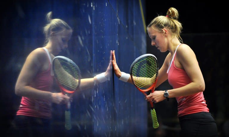 Laura Massaro of England, pictured during a game at the Australian Open squash tournament in Canberra, on August 19, 2012. Malaysia's Nicol David extended her record of World Open titles to seven from eight finals on Friday with a balanced performance and great patience to beat Massaro, 11-6 11-8 11-6