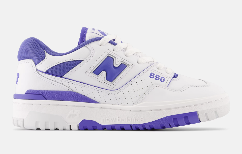 The lateral side of the New Balance 550 “White with Aura.” - Credit: Courtesy of New Balance